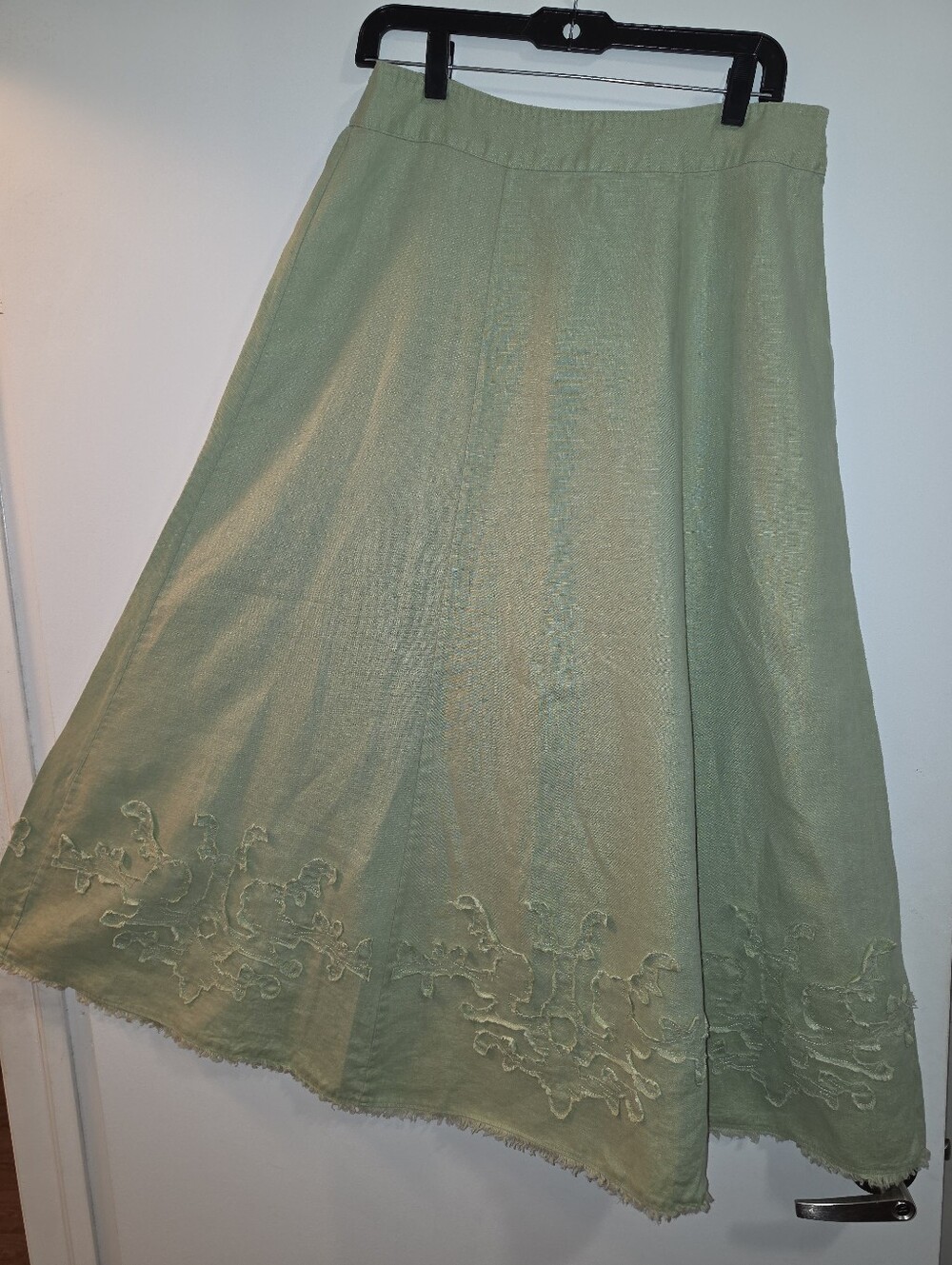 Sage Green Embroidered A-Line Maxi Skirt